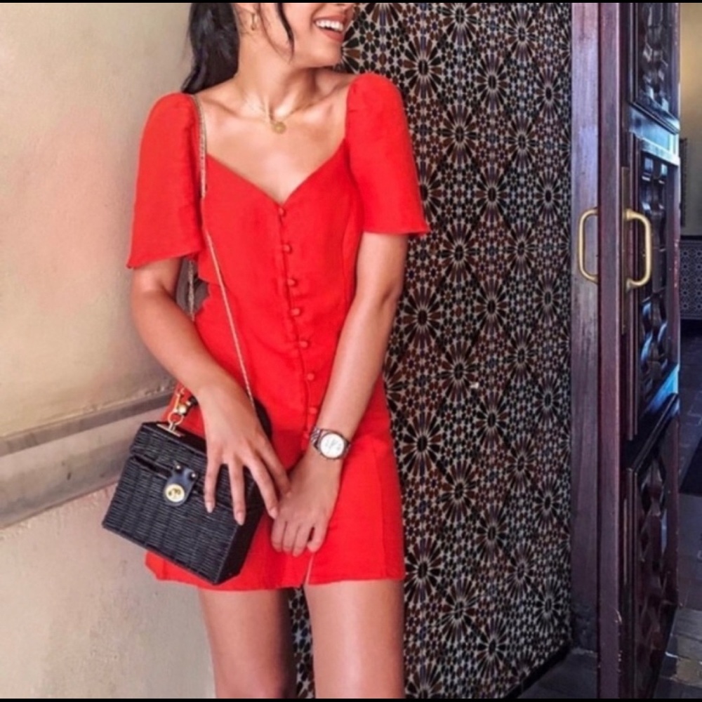 SOLD! Zara Red Button Front Puff Sleeve Dress